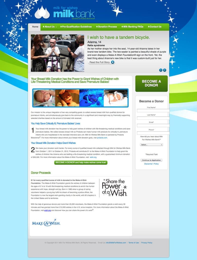 Health care, milk bank web design